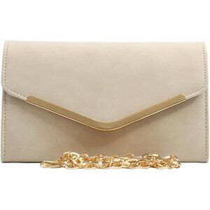 🆕Women Cream Clutch Purse Evening Bag Envelope With Detachable Chain Handbag